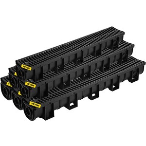 VEVOR Trench Drain System, with Plastic Grate, 5.9x5.1-Inch HDPE Drainage Trench, 6x39 Trench Drain Grate, with 6 End Caps, Driveway-6 Pack,Black - 1 of 4
