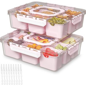 Acoinel Divided Serving Tray with Lid and Handles 9 Compartments Snack Box Container Charcuterie Organizer - 1 of 4