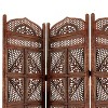 Benzara Traditional Four Panel Wooden Room Divider with Hand Carved Details Antique Brown - 2 of 4