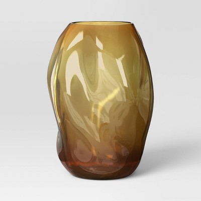Organic Form Glass Hurricane Decorative Vase Amber - Threshold™