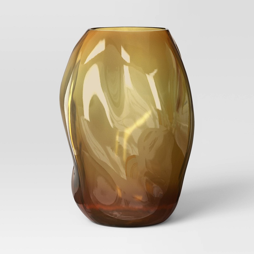 Photos - Vase Large Organic Form Glass Hurricane Decorative  Amber - Threshold™