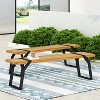 Set of 2 Zora Outside Wood Bench with Metal Frame and Legs-Christopher Knight Home - 4 of 4