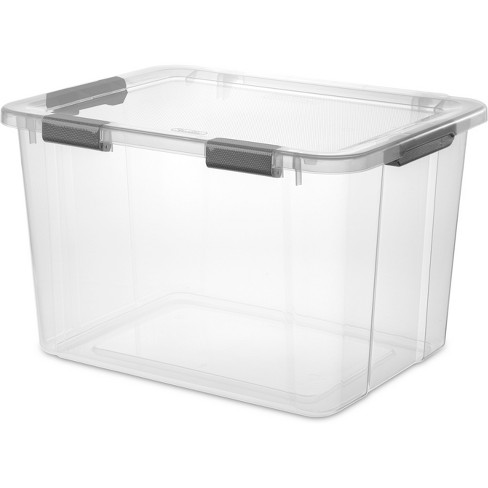 Sterilite Plastic Waterproof Storage Box With Lids Storage Containers  Features Watertight Lid To Keeps Safe From Elements, Dust And Pests, Clear