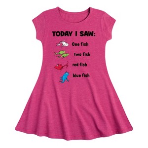 Girls' - Dr. Seuss - Today Saw One Fish Fit & Flair Cap Sleeve Graphic Dress - 1 of 4