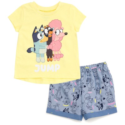 Bluey Bingo Little Girls T-shirt And Chambray Shorts Outfit Set Pink /  Multicolor 6 : Target