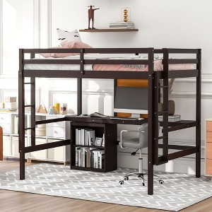 NicBex Twin/Full Size Loft Bed with Desk & Chalkboard,Rustic Full Loft Bed with 2-Drawer Cabinet,Wooden Loft Bed for Kids,Teens - 1 of 4
