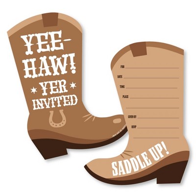 Big Dot of Happiness Western Hoedown - Shaped Fill-In Invitations - Wild West Cowboy Party Invitation Cards with Envelopes - Set of 12