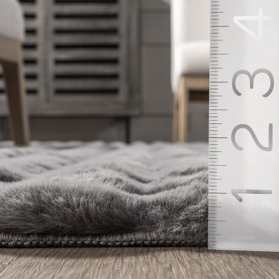 Dark Grey Faux Fur Washable Rectangular Area Rug