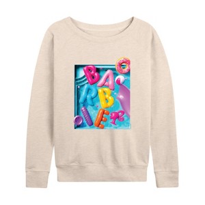 Women's - Barbie - Pool Floaties Lightweight French Terry Wide Neck Long Sleeve Shirt - 1 of 4