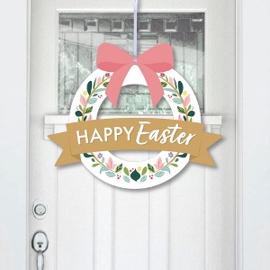 Big Dot of Happiness Happy Easter - Outdoor Holiday Party Decor - Front Door Wreath - 1 of 4