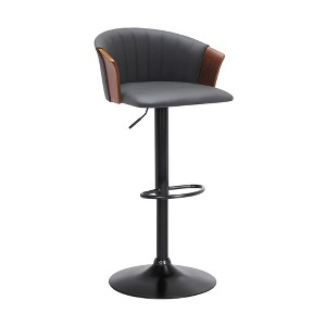 HomeRoots Gray and Black Faux Leather with Metal Swivel Adjustable Height Bar Chair - 1 of 4