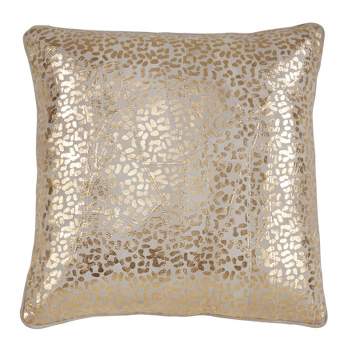 Saro Lifestyle Leopard Foil Print Leather Pillow - Down Filled, 18" Square, Gold