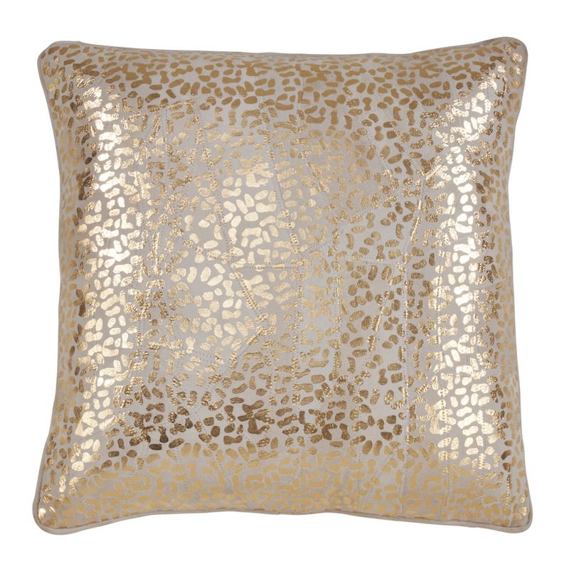 Saro Lifestyle Leopard Foil Print Leather Pillow - Down Filled, 18" Square, Gold, 1 of 3