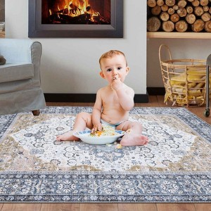 Area Rug Machine Washable Soft Non Shedding Non Slip Floor Carpet Boho Vintage Floral Throw Rug for Bed Room Dining - 1 of 4