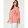 Agnes Orinda Women's Plus Size 3/4 Sleeves Round Neck Ruffle Chiffon Work  Blouse Pink 4X