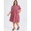 Women's Plus Size Ditsy Floral Print Tie Neck Puff Sleeve Elastic Waist A-Line Dress with Pocket - GRACE & GRANDEUR - 2 of 4