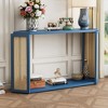 MOEPISY Narrow Console Table with Unique Irregular Top Design, Entryway Table with Open Shelf, Rattan Sofa Table (Antique Blue) - 2 of 4