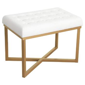 Rectangle Ottoman Velvet Tufted Cushion and Gold Metal X Base - HomePop
