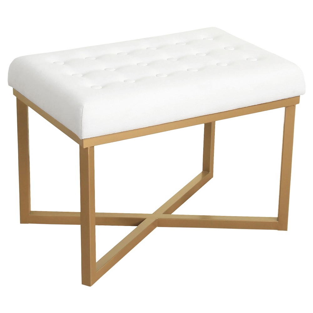 Rectangle Ottoman with White Velvet Tufted Cushion and Gold Metal X Base - HomePop was $94.99 now $71.24 (25.0% off)