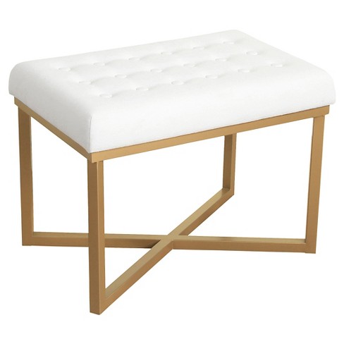 Rectangle Ottoman Velvet Tufted Cushion and Gold Metal X Base - HomePop - image 1 of 4