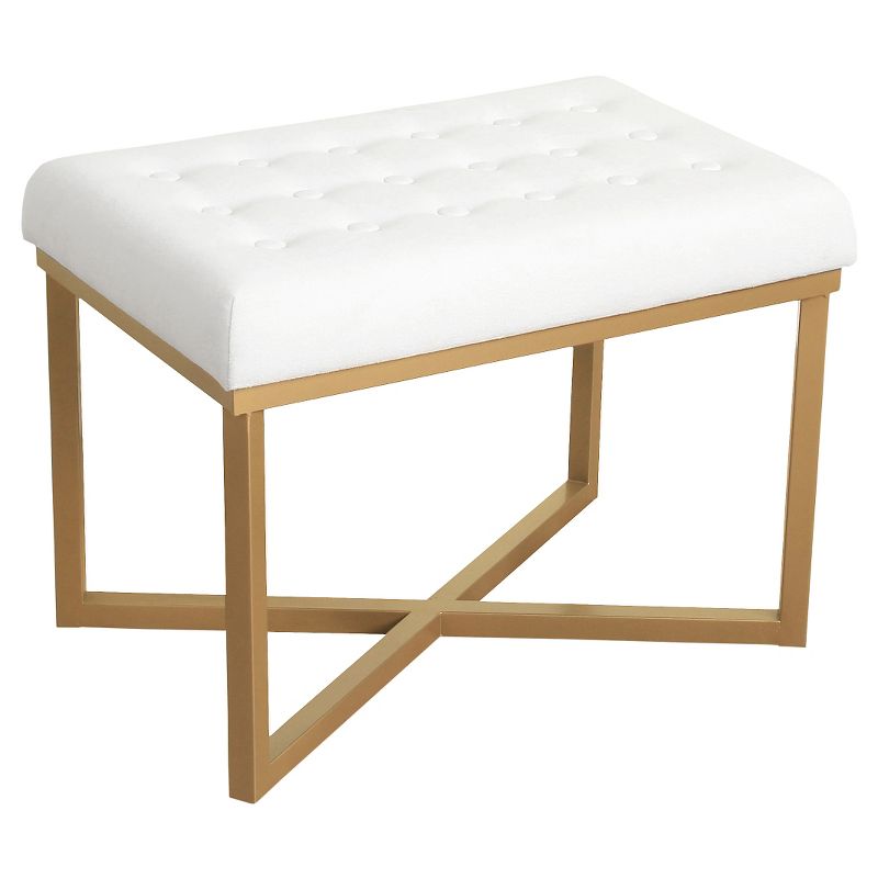 Rectangle Ottoman Velvet Tufted Cushion and Gold Metal X Base - HomePop, 1 of 13