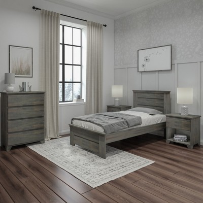 Driftwood Pine Twin Platform Bed with Panel Headboard and Storage