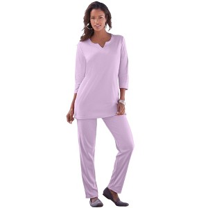 Roaman's Plus Size Three-Quarter Sleeve Notch Neck Soft Knit Tunic - 1 of 4