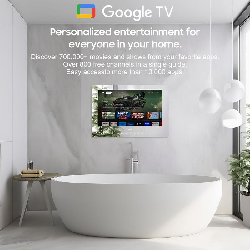 SYLVOX 24 inch Smart Bathroom TV, Google System Magic Mirror TV for Bathroom, IP66 Waterproof TV, 1080P 500nits, Support WiFi Bluetooth (Wall Mount), 2 of 10