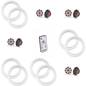 Kicker ( 4 Pair ) 45KM654L LED 6.5 Marine Coax with Charcoal and White Grills with a Pair of 50KLSR65 6.5 Led Speaker Ring & LED Remote Bundle - 1 of 4