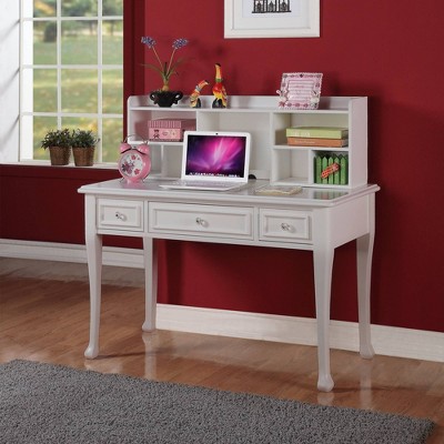 Transitional White Home Office Desk with 3 Sparkling Drawers