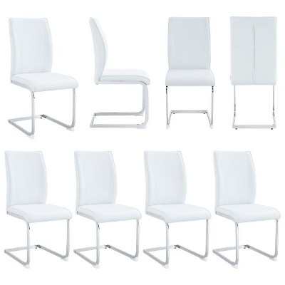 CAVINAS Modern PU Leather Dining Chair with Arched Metal Silver Legs and Ergonomic High Backrest, Luxury Simple Arch Chair