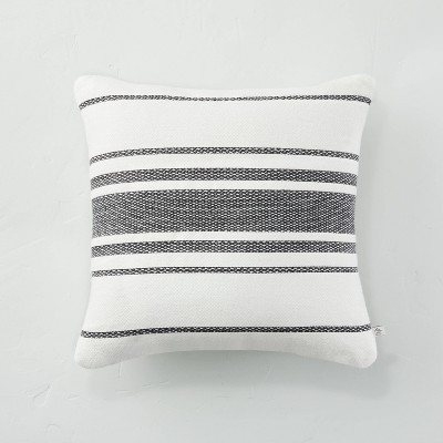 18" x 18" Variegated Stripe Indoor/Outdoor Square Throw Pillow Dark Gray/Cream - Hearth & Hand™ with Magnolia