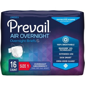 Prevail Air Overnight Unisex Adult Incontinence Briefs, Refastenable Tabs, Overnight Absorbency - 1 of 4