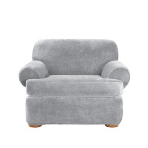 Stretch Plush 2pc T-Chair Slipcover Gray - Sure Fit
