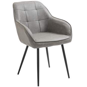 HOMCOM Modern Style Dining Chair Back Accent Chair with PU Leather Upholstery and Metal Legs for Living Room, Light Gray