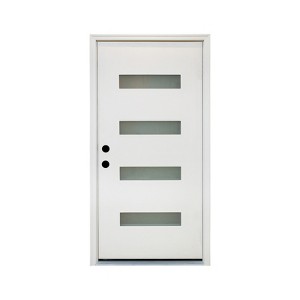 Lirago Fiberglass Front Door 36in x 80in with Brickmould 4 Lite Frosted Glass Contemporary Style Right Hand Inswing White Vinyl Frame - 1 of 4
