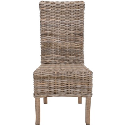 High-Back Rattan & Mango Wood Side Chair in Natural Grey (Set of 2)