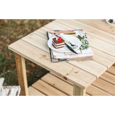 Natural Fir Wood Outdoor Coffee Table with Shelf