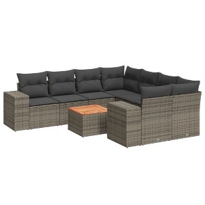 vidaXL Patio Sofa Set with Cushions Outdoor Furniture 9 Piece Poly Rattan - Gray - 1 of 4