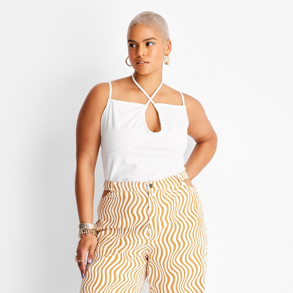 Women's Strappy Halter Knit Tank - Future Collective™ with Alani Noelle White XXL