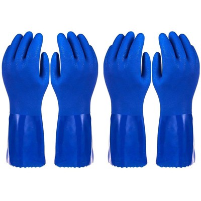 Pack of 2 Pairs Household Gloves - Cotton Lined Dish Gloves - Dishwashing Gloves - Rubber Gloves - Kitchen Gloves, Blue, X-Large
