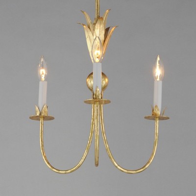 Gold Leaf 3-Light Candle Chandelier with Off-White Covers