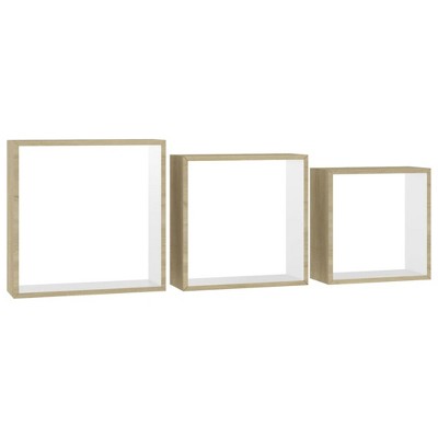 White and Sonoma Oak Floating Wall Shelves Set of 3