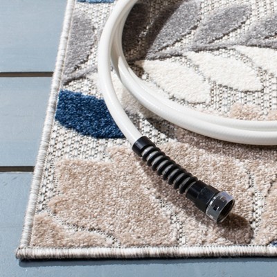 Cabana Floral Grey and Blue Square Synthetic Area Rug - 4'5" x 6'5"