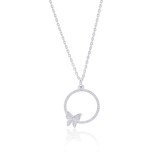 Diamonds D'Argento Sterling Silver, Circle w/ Butterfly Diamond 18 Inch Pendant Necklace - (64 Stones) - Silver - 1 of 2