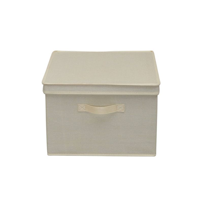 Household Essentials Set of 2 Square Storage Boxes with Lids Cream Linen, 5 of 9