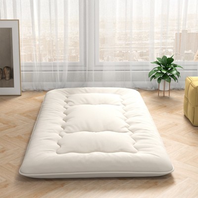 Beige Twin Futon Mattress with Washable Cover and Carry Bag