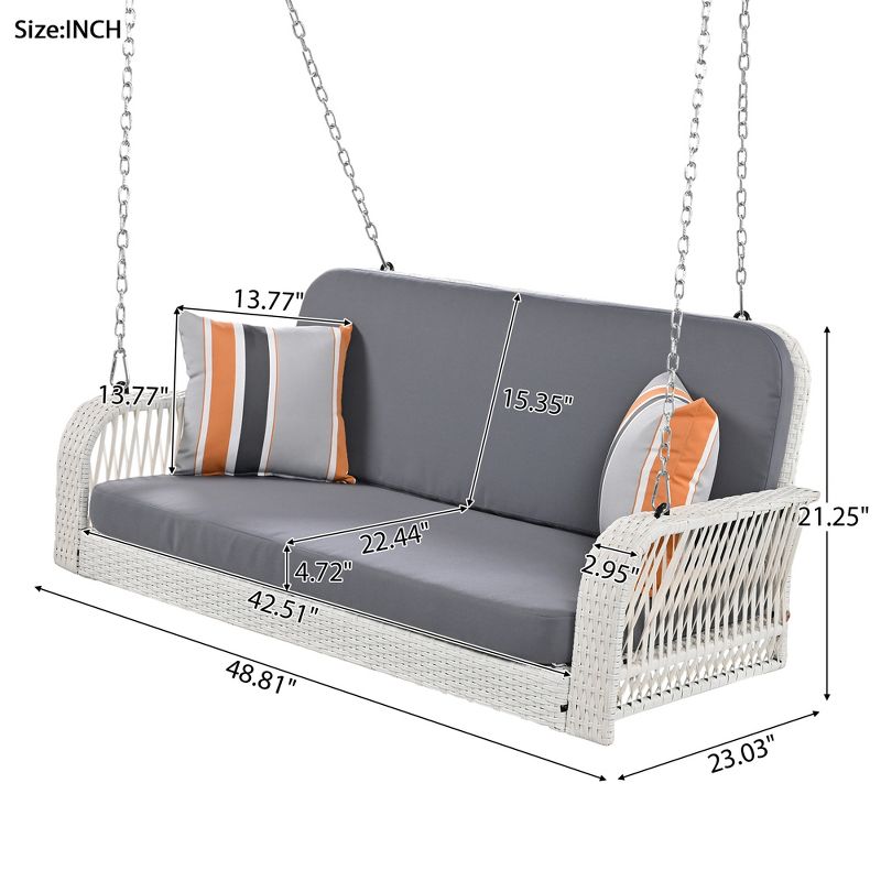 2-Seater Patio PE Wicker Porch Swing, Hanging Bench With Chains For Backyard/Garden/Poolside 4A - ModernLuxe, 3 of 12