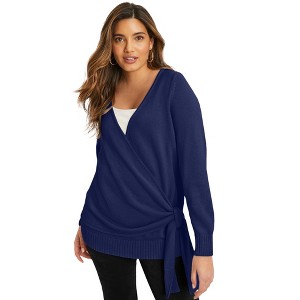 June + Vie by Roaman's Wrap-Front Cardigan - 1 of 4