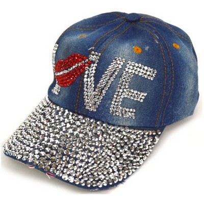 Women's Casual 100% Cotton Denim Baseball Bling Studs Cap